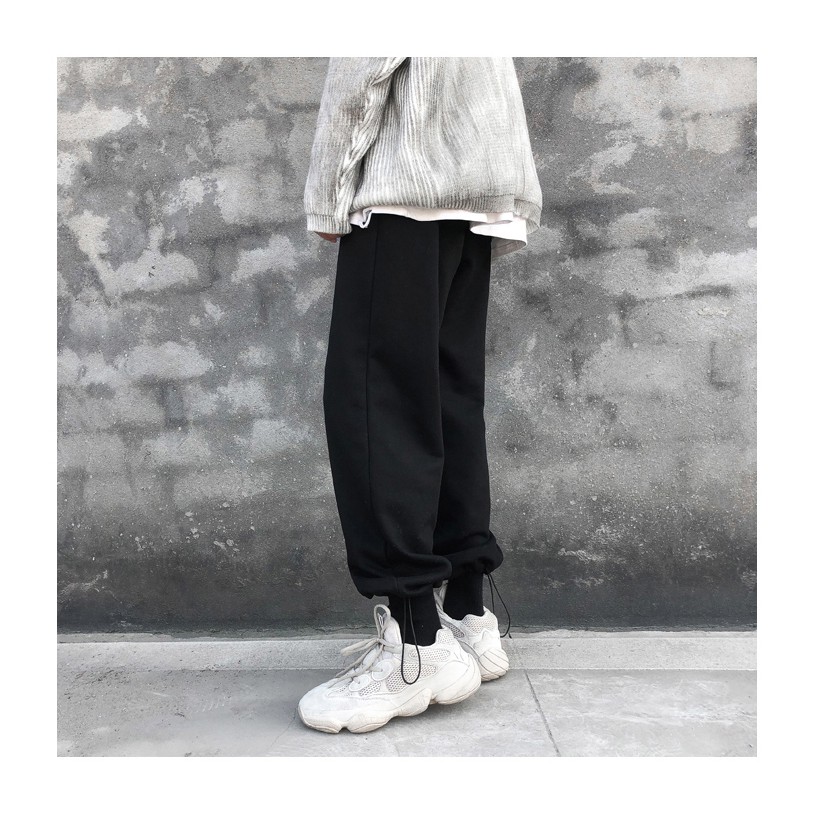 Quần jogger nỉ nam nữ bo ống phối dây phong cách Hàn Quốc quần sweatpants dày dặn bền đẹp màu xám, đen [Hàng tôt] | BigBuy360 - bigbuy360.vn