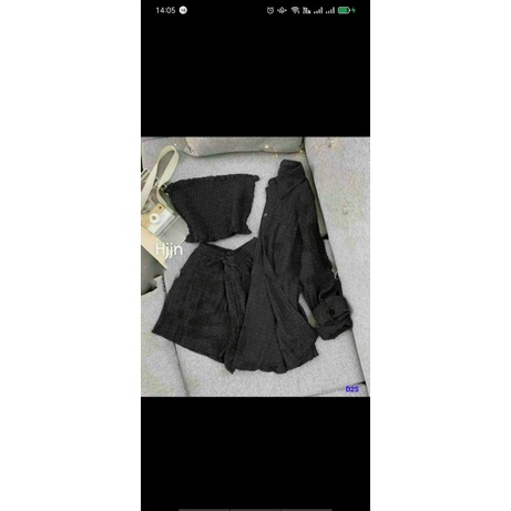 MẪU THỜI TRANG THỊNH HÀNH | SÉT 3 MÓN XỐP CHỈ ÁO LÓT NGỰC ÁO KHOÁC DÀI TAY VÀ QUẦN SHORT SIÊU XINH UP