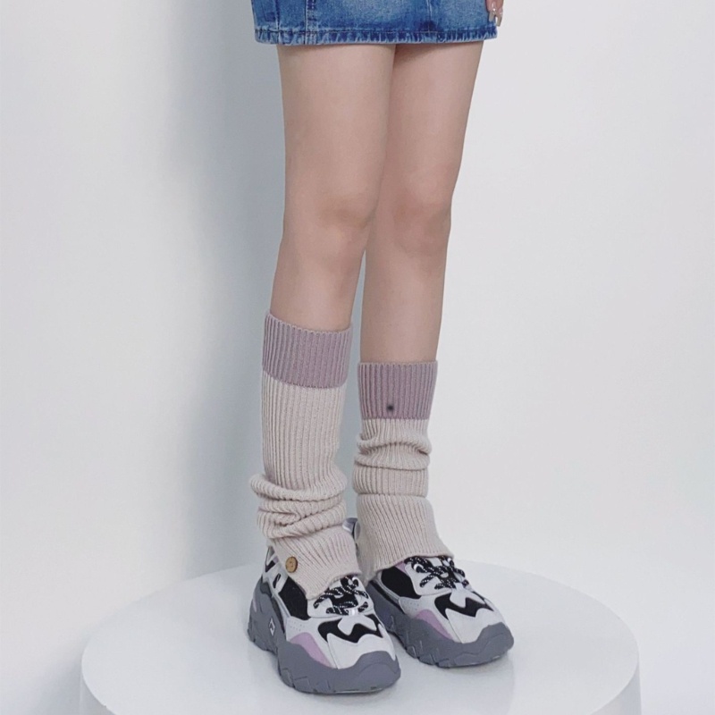 Ivy Fashion Knitted Color Matching Design Y2k Women Leg Warmer Sock Goth Lovely Lightweight Spring Autumn Leg Cover
