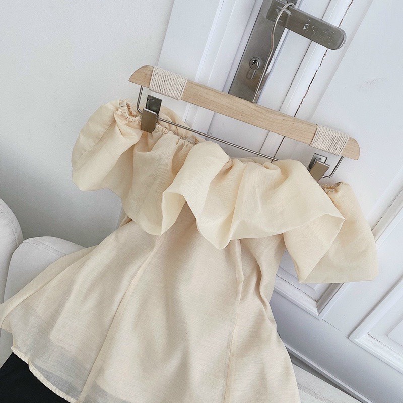 Áo trễ vai tay bồng voan tơ phong cách tiểu thư siêu xinh sẵn hàng kèm video