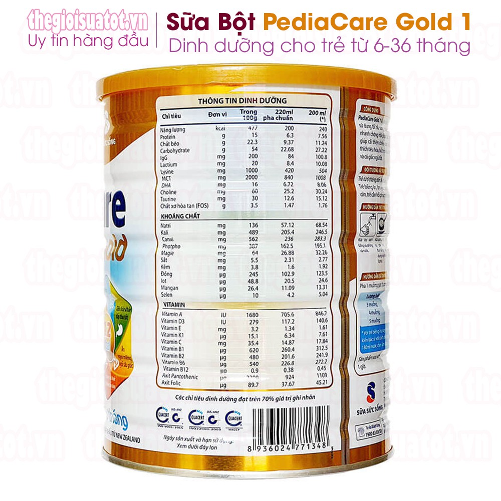 Sữa PediaCare Gold 1 (900g) - Sữa dinh dưỡng cao năng lượng