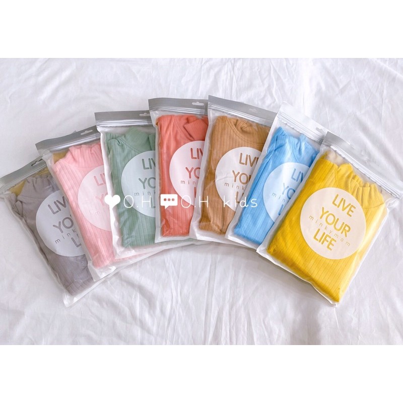 Bộ len gân Minky Mom cổ 3cm cao cấp hàng xuất Hàn