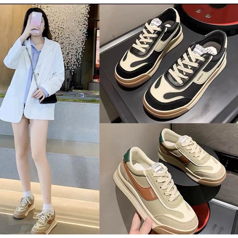 Giày thể thao nữ, sneaker màu nâu và đen mẫu hót