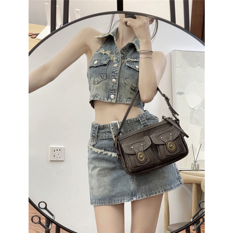 Set Áo Yếm Denim Và Chân Váy Phong Cách Retro Quyến Rũ Dành Cho Nữ