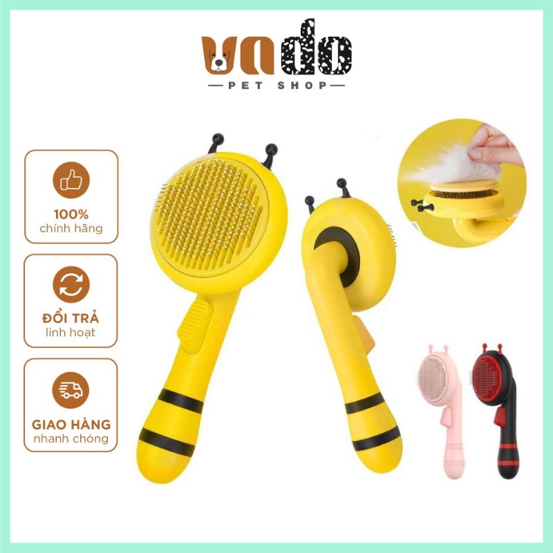 Lược chải lông cho chó mèo có nút bấm Honey Bee cute - Lược chải lông có nút bấm cao cấp cho chó mèo hình Ong dễ thương