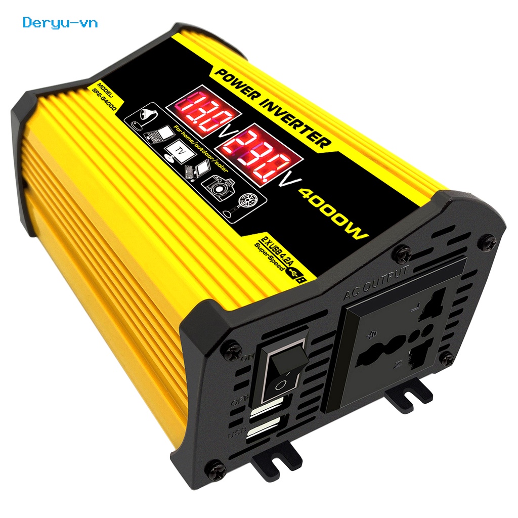 Thiết Bị Chuyển Đổi Nguồn Điện 4000W DC 12V Sang AC 220V/110V Cổng USB Kép Cho Xe Hơi