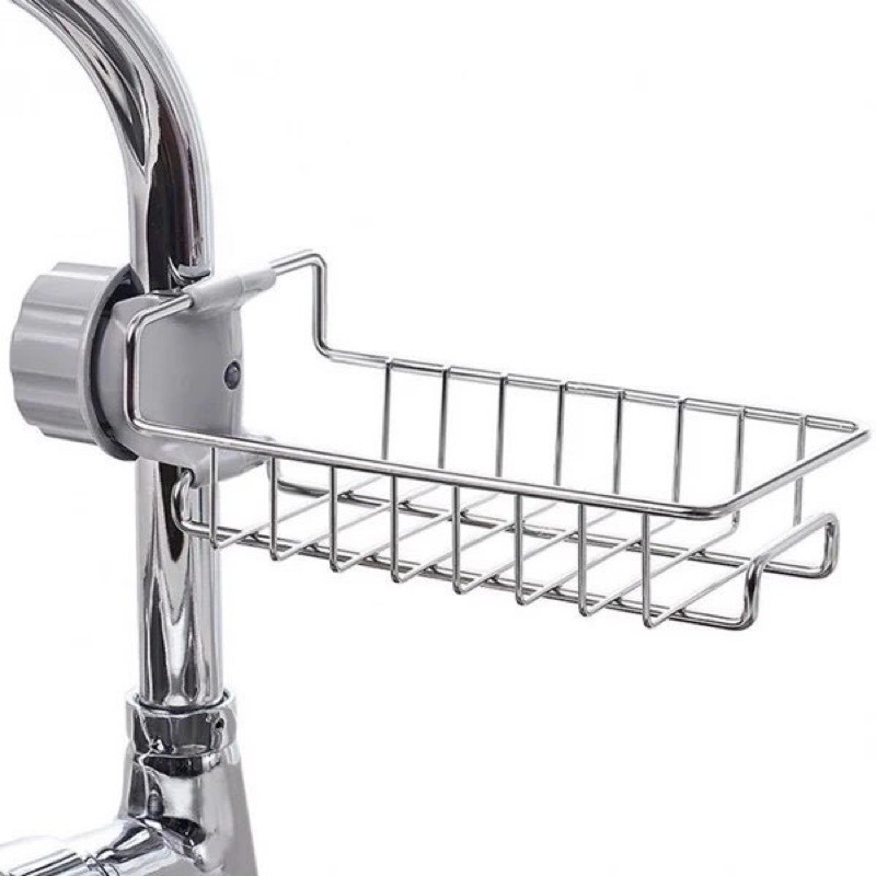 Giá để đồ inox cài cạnh vòi nước rửa bát, kệ để miếng rửa chén bán gắn vòi nước