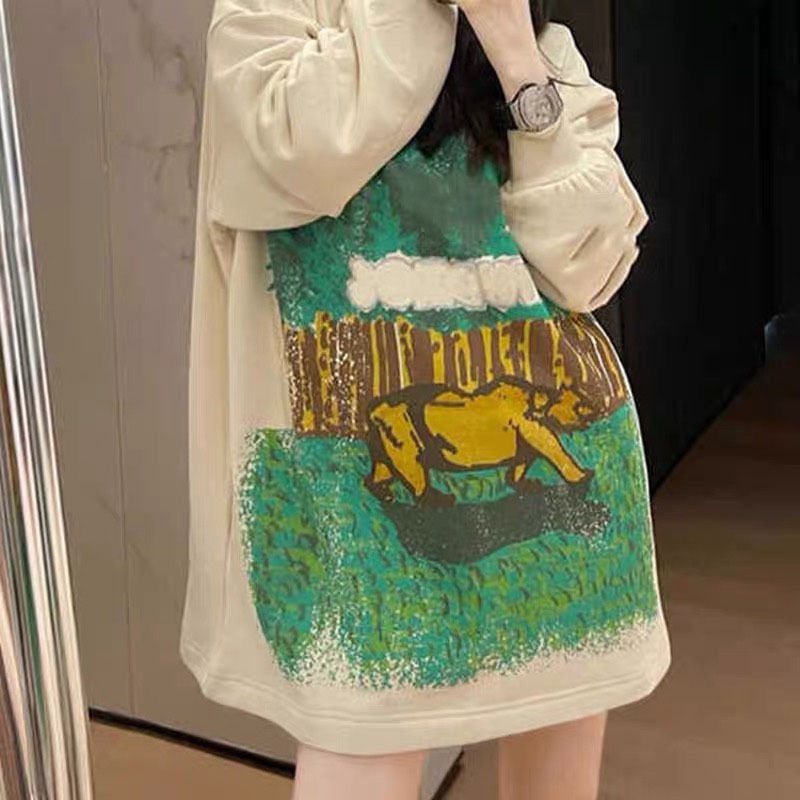 Áo Hoodie tay dài dáng rộng in họa tiết thời trang mùa thu mới cho nữ