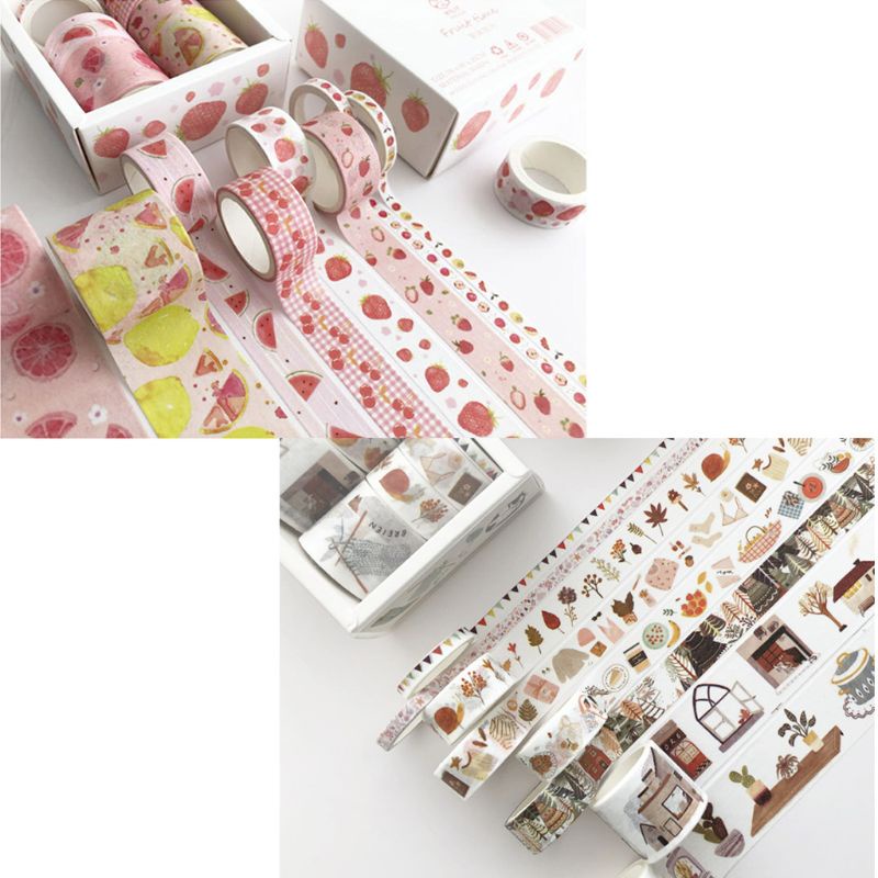 Set 8 Cuộn Băng Keo Washi DIY Dán Trang Trí Sổ Lưu Niệm Lịch Nhật Ký Đa Ứng Dụng