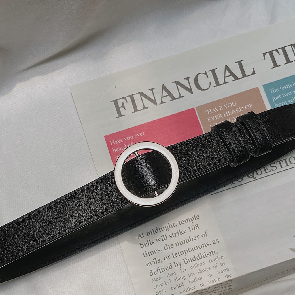 Thắt lưng nữ nam BROO mặt tròn không lỗ tiện lợi dây nịt lưng unisex bản nhỏ 2.3cm da PU cao cấp
