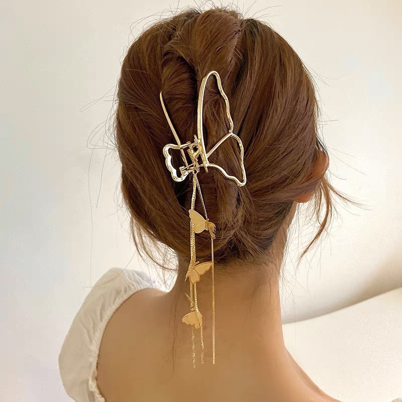 Kẹp Ngoạm Tóc Nữ Dây Tua Rua Màu Vàng Nhiều Mẫu Sang Chảnh