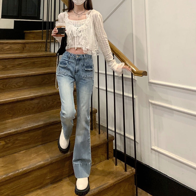 Quần jean ống loe eo cao phong cách Hàn Quốc trẻ trung cho nữ