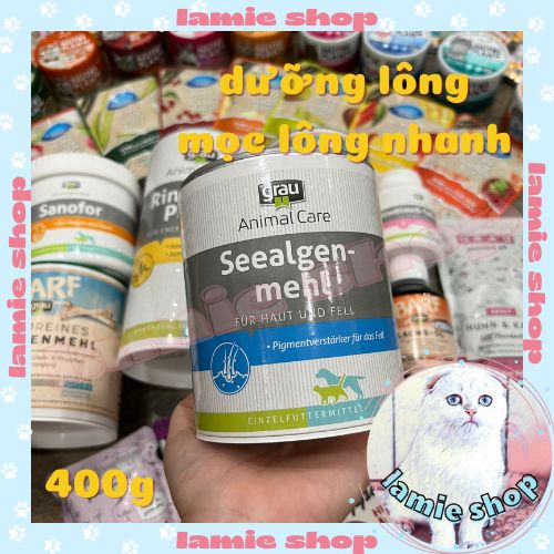 Bột tảo rong biển Grau 400g cho chó/ mèo - Hỗ trợ đẹp lông, dày lông, giảm rụng lông nhập khẩu Đức
