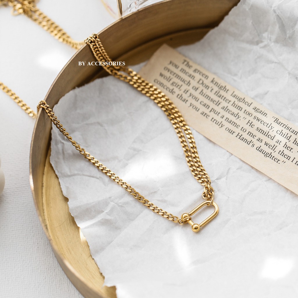 Dây chuyền titan xích kép khóa móng ngựa không gỉ