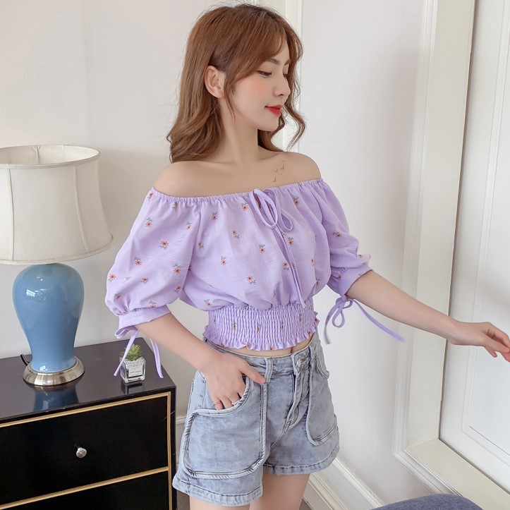 Áo Trễ Vai Peplum Hoa Nhí ngắn tay ulzzang Hàn Quốc C41 - Maoshop