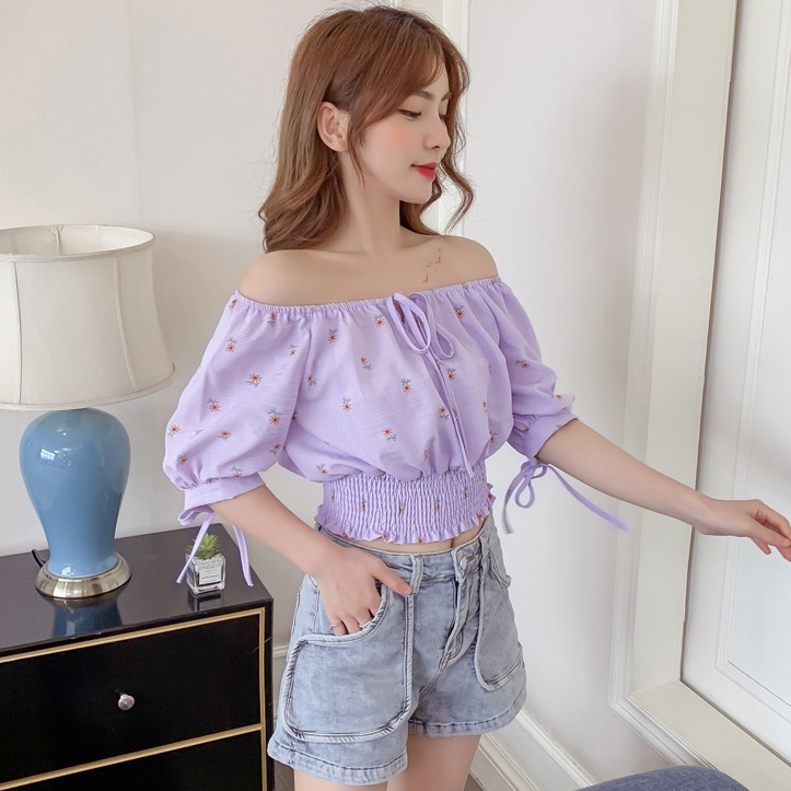 Áo Trễ Vai Peplum Hoa Nhí ngắn tay ulzzang Hàn Quốc C41 - MaoMao