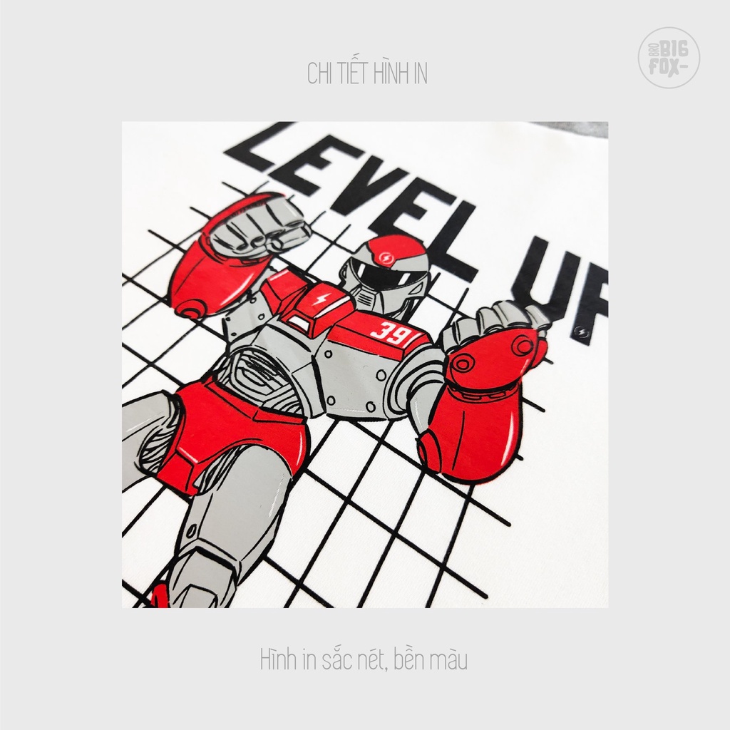 Bộ Quần Áo Bé Trai Đại BIGFOX MISS MEOW Phối Tay Giác Lăng Mặc Mùa Hè Chất Cotton In Robot LEVEL UP Size 3-11 Tuổi