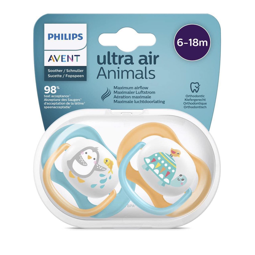 Philips Avent núm ty ngậm thông khí - Ti giả avent ultra air animals ( cho bé 0-6 tháng và 6-18m ) chính hãng