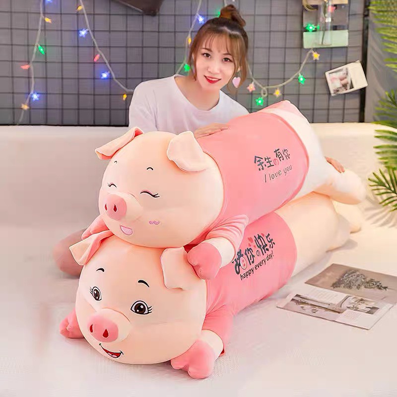 Gấu bông heo áo hồng cute gối ôm lợn đáng yêu mềm mịn, thú nhồi bông cho bé TK23