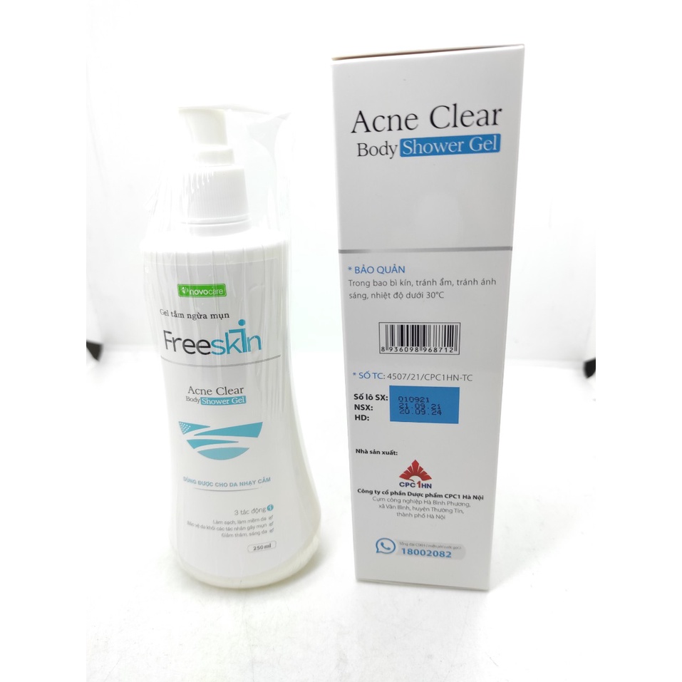 [Chính hãng] Gel tắm ngừa mụn Freeskin giúp làm sạch và mềm da, tránh mụn, giảm thâm, làm sáng da (Chai 250ml)