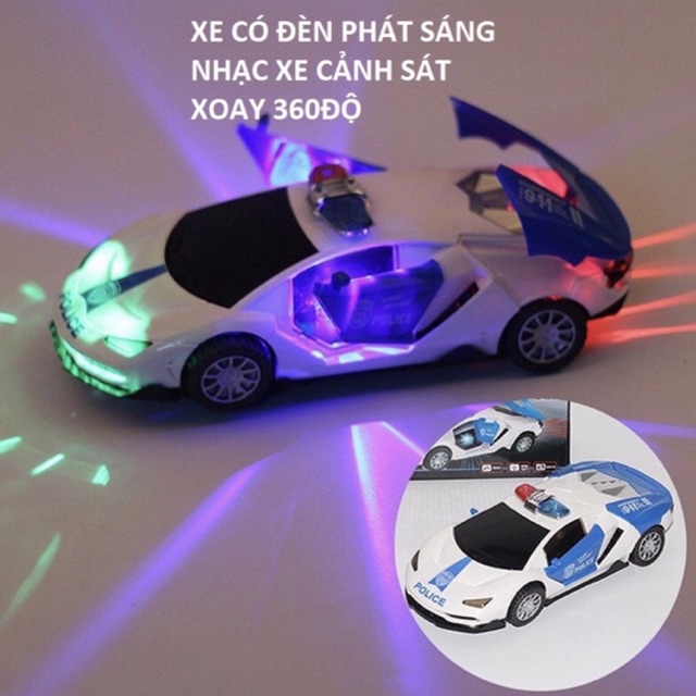 (Tặng Kèm Pin) Đồ Chơi Máy Bay Quay Được 360 Độ Cao Cấp Cho Bé, Xe Cảnh Sát Dùng Pin Có Đèn Và Nhạc Vui Nhộn Cho Trẻ Em.