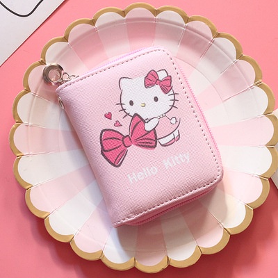 SANRIO Ví Ngắn Mini Cầm Tay Có Khóa Kéo Họa Tiết Hoạt Hình Hello Kitty Dễ Thương Cho Bé Gái BY2 YB2