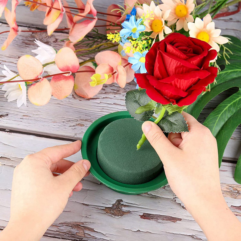 Set 16 Bông Hoa Khô Hình Tròn Bằng Xốp Màu Xanh Lá DIY