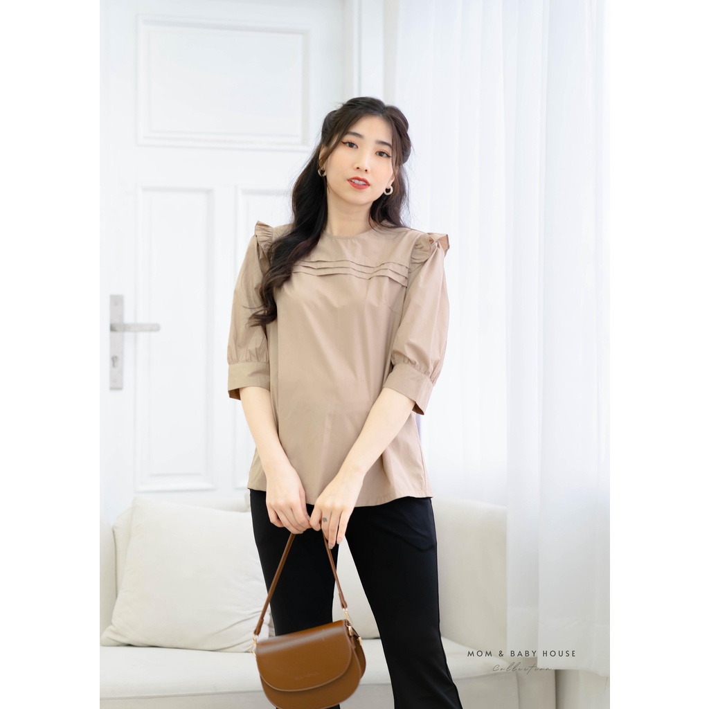 EVERMOM | Áo bầu tay lững bèo vai xếp ly ngực gọn dáng