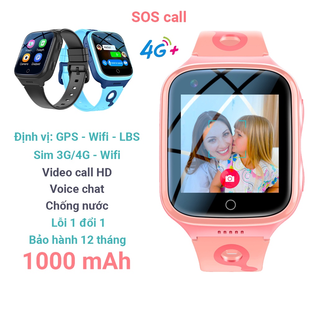 Đồng hồ định vị GPS, WIFI, LBS, cho trẻ dung lượng pin lớn 1000 mAh, sim 4G