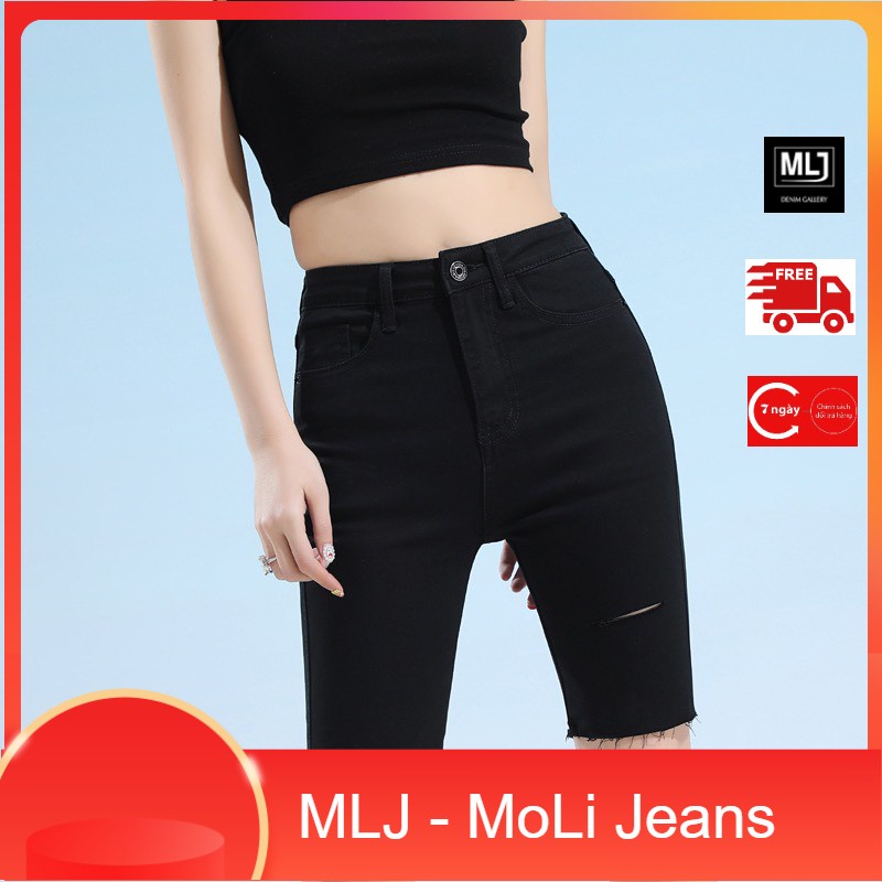 Quần jean lửng đen muối tiêu, lưng cao, co dãn mạnh dành cho người béo 60kg~90kg BIG SIZE