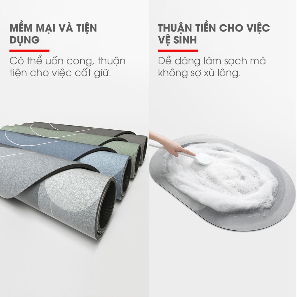 Thảm lau chân nhà tắm nhà bếp thấm nước chống trơn trượt 40x60 cm