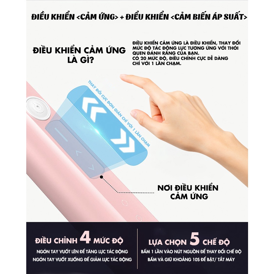 Bàn chải đánh răng điện cảm ứng Anriea, Công Nghệ Sóng Âm, Chải Sạch Mảng Bám - Hàng chính hãng Anriea A17