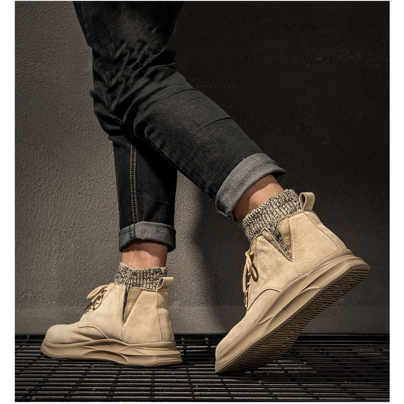 Giày nam da lộn cổ chun đi địa hình