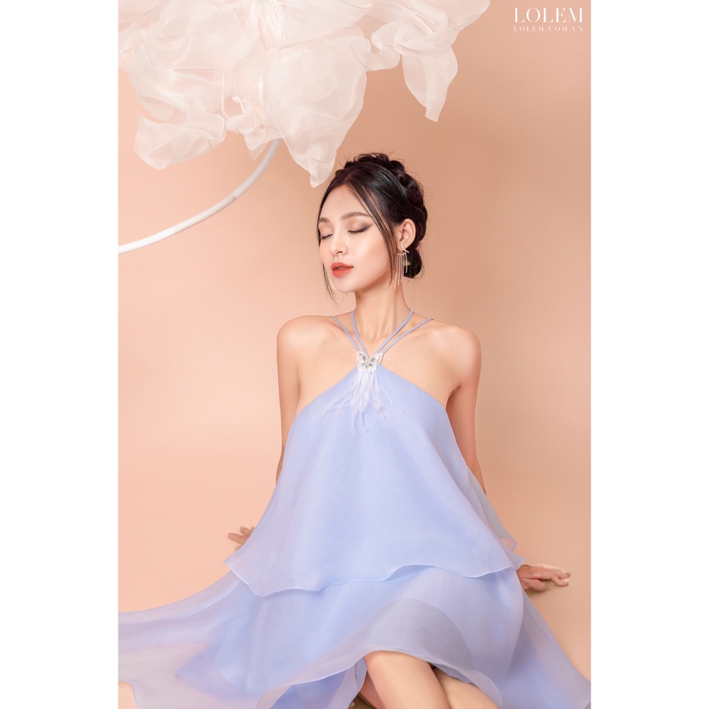 Đầm xòe 2 dây LOLEM DX357 hở lưng vải organza không nhăn giữ form lâu