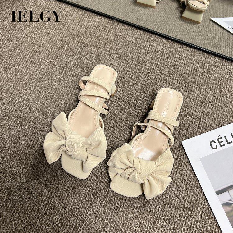 Giày sandal IELGY mũi vuông gót thô phối nơ thời trang cho nữ