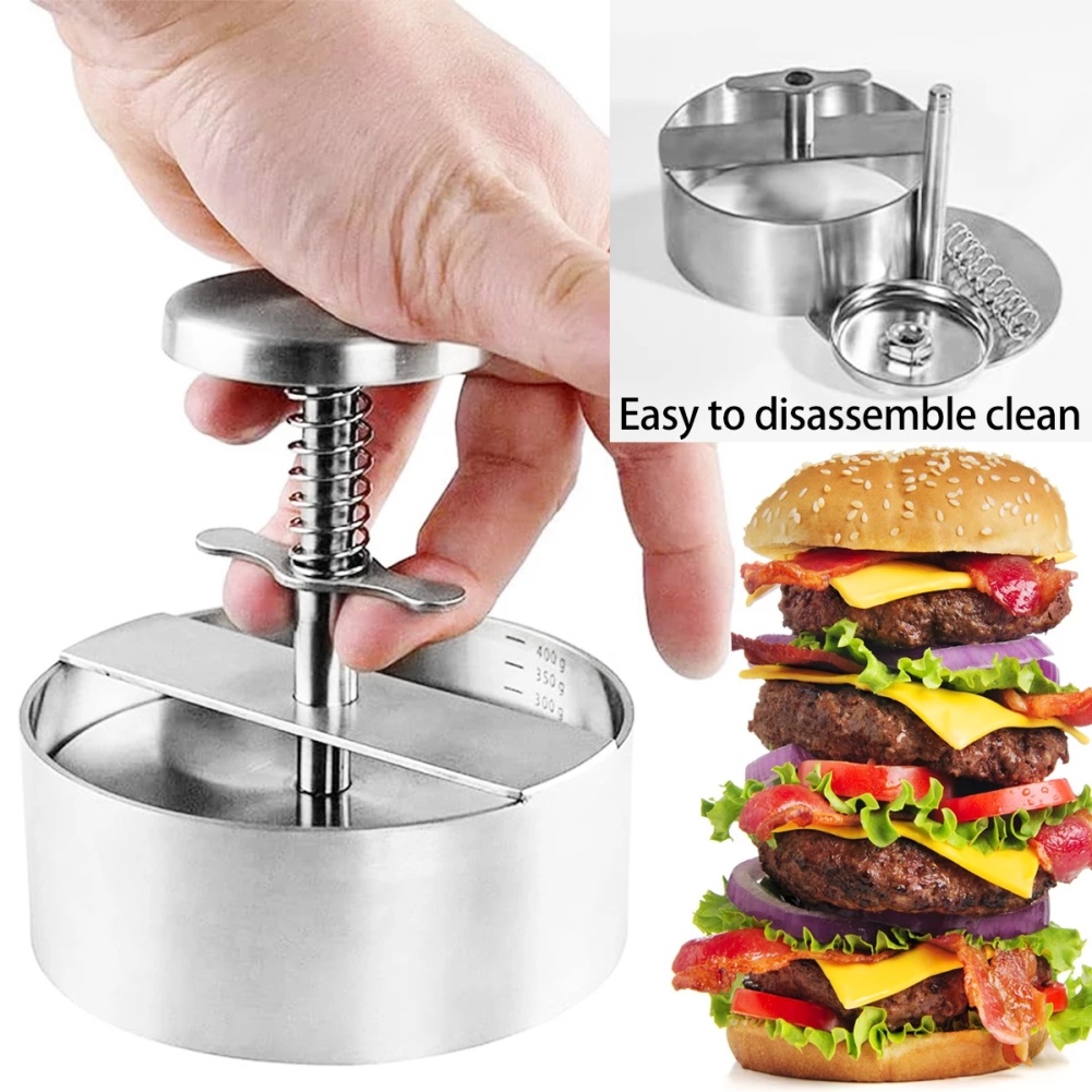 Máy Ép Burger Mới Máy Ép Hamburger Khuôn Làm Burger Thịt Bò Nướng Phô Mai Hình Tròn Bằng Thép Không Gỉ 304