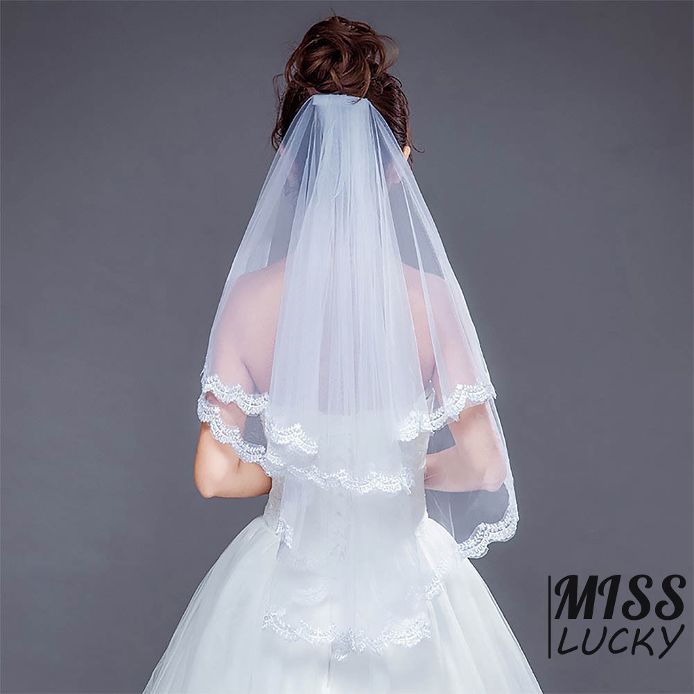 Khăn voan mỏng 2 lớp xuyên thấu xinh xắn cho cô dâu