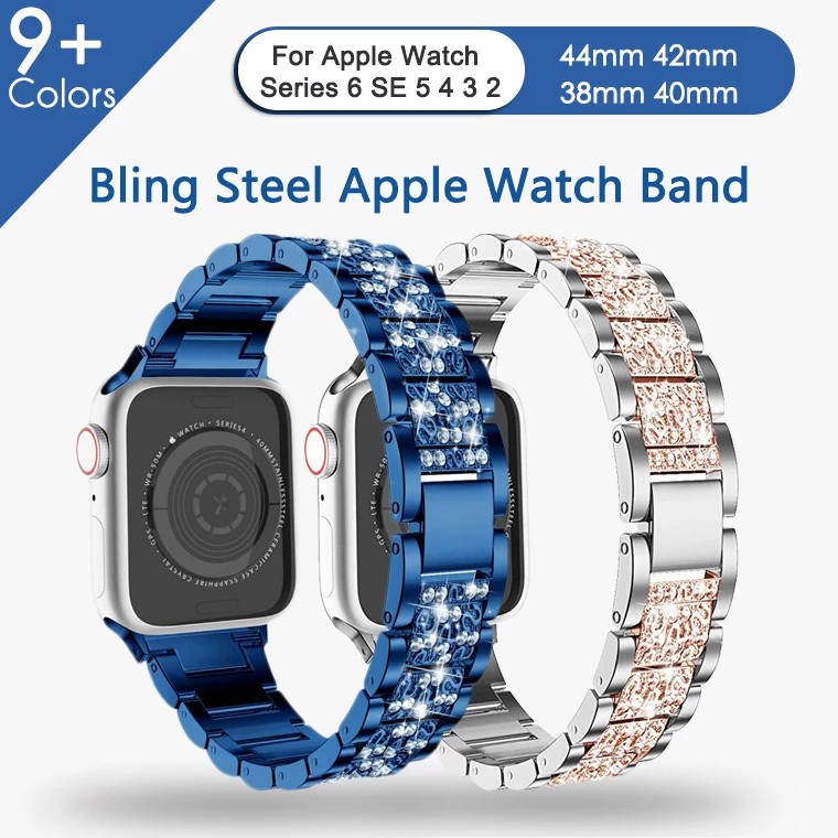 Dây Đeo Tay Bằng Thép Không Gỉ Đính Đá Thời Trang Cho Đồng Hồ Thông Minh Apple Watch 38 / 40-42 / 44mm Iwatch Series 6 / Se / 5 / 4 / 3 / 2 / 1
