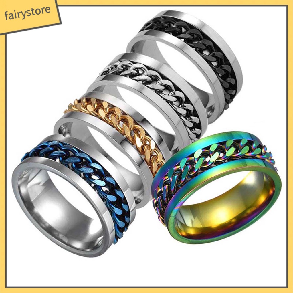 Nhẫn Thép Titan Thiết Kế Dạng Xích Có Thể Xoay Cho Nam
