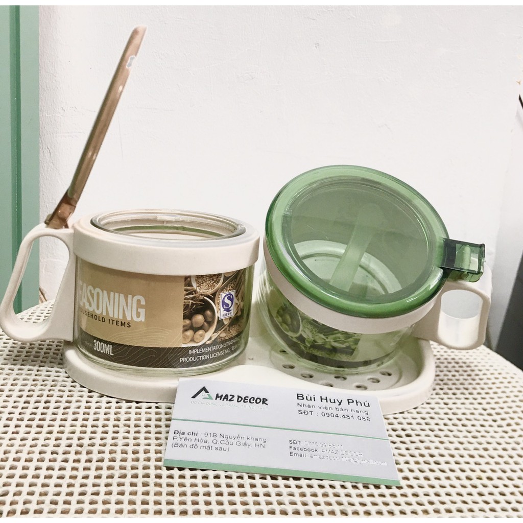 Bộ Hũ Đựng Gia Vị Thủy Tinh -TG2502 (bộ gồm 2 hũ+khay)
