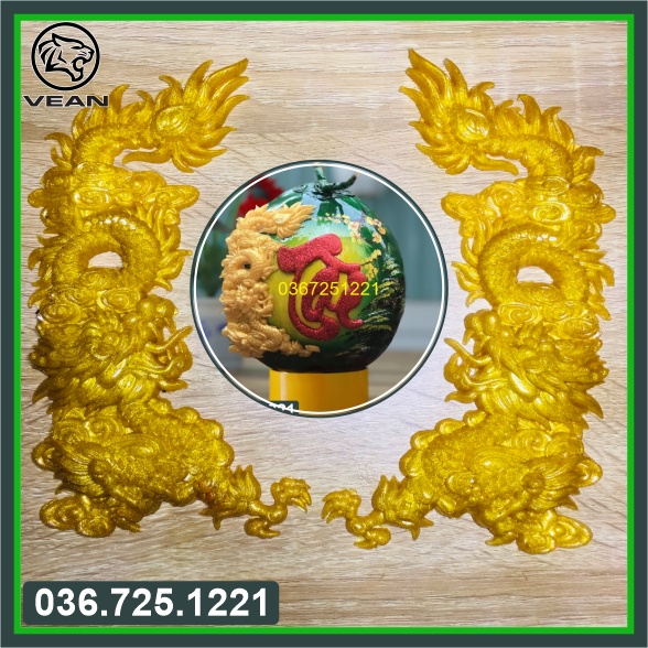 Phôi hình Rồng trang trí dừa, dưa, bưởi, tranh ảnh, chất liệu nhựa dẻo.