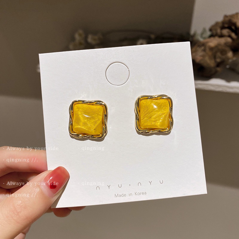 Khuyên tai DREJEW 2 bạc 925 dáng vuông/ gợn sóng nước phong cách Hàn Quốc thời trang cho nữ