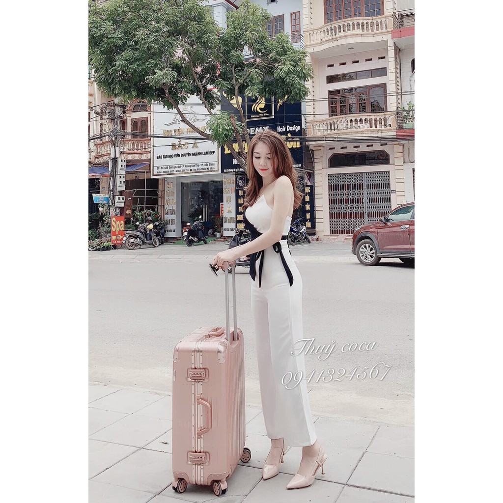 Jumpsuit Hai Dây Hở Phối Aó Cột Nơ Lưng Gợi Cảm Dành Cho Nữ
