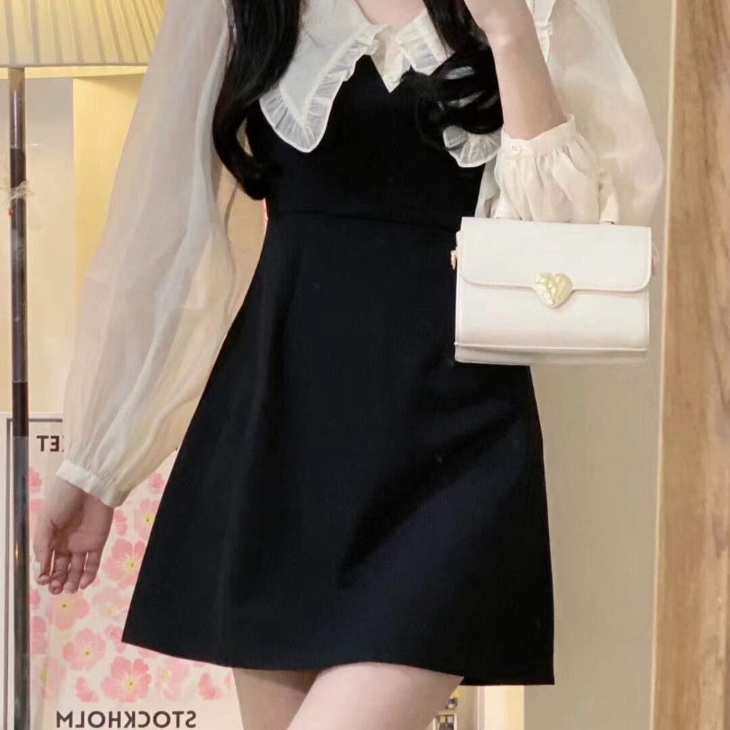 Đầm Đen Cổ Búp Bê Phong Cách Hepburn Thời Trang Xuân Thu Cho Nữ