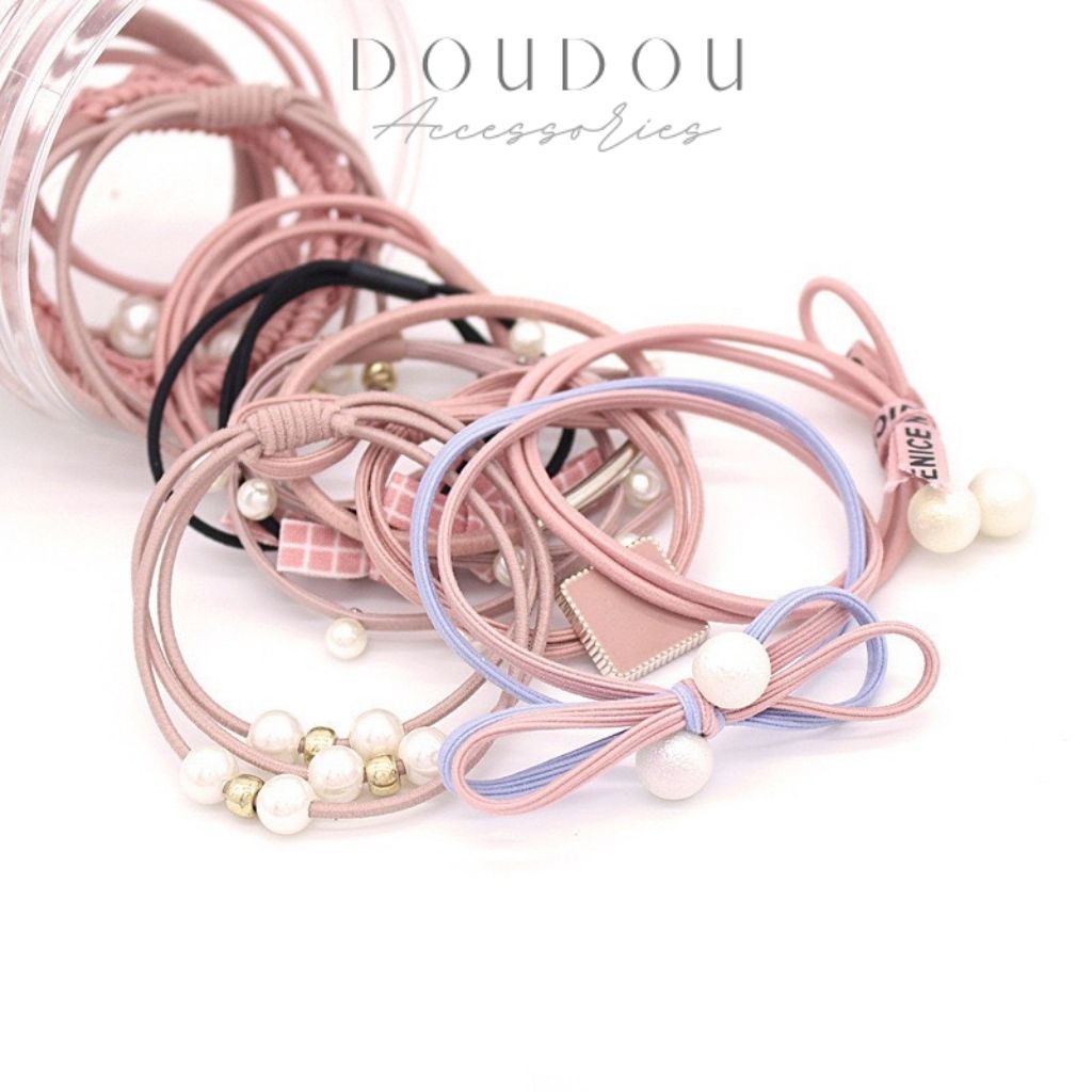 Hộp 12 dây chun buộc tóc DOUDOU Dây cột tóc nữ nhiều màu gam kẹo ngọt xinh xắn phong cách Hàn Quốc thời trang PJ011