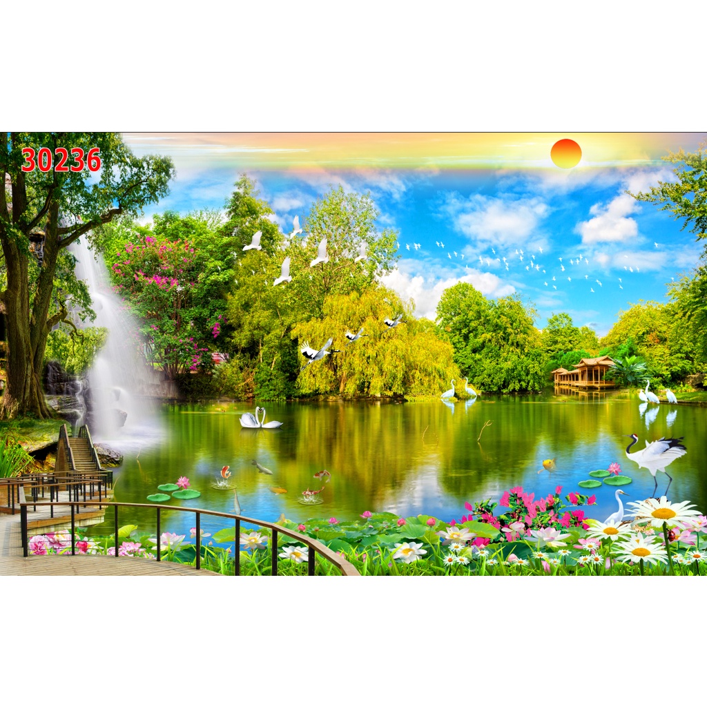 Tranh dán tường 3D cảnh rừng cây lãng mạn