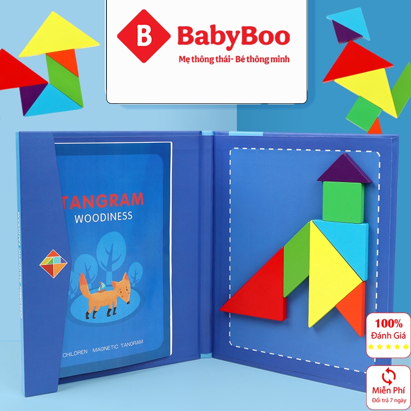 Đồ Chơi Xếp Hình Gỗ Tư Duy Tangram 7 Mảnh Gỗ Nam Châm, Đồ Chơi Gỗ thông minh