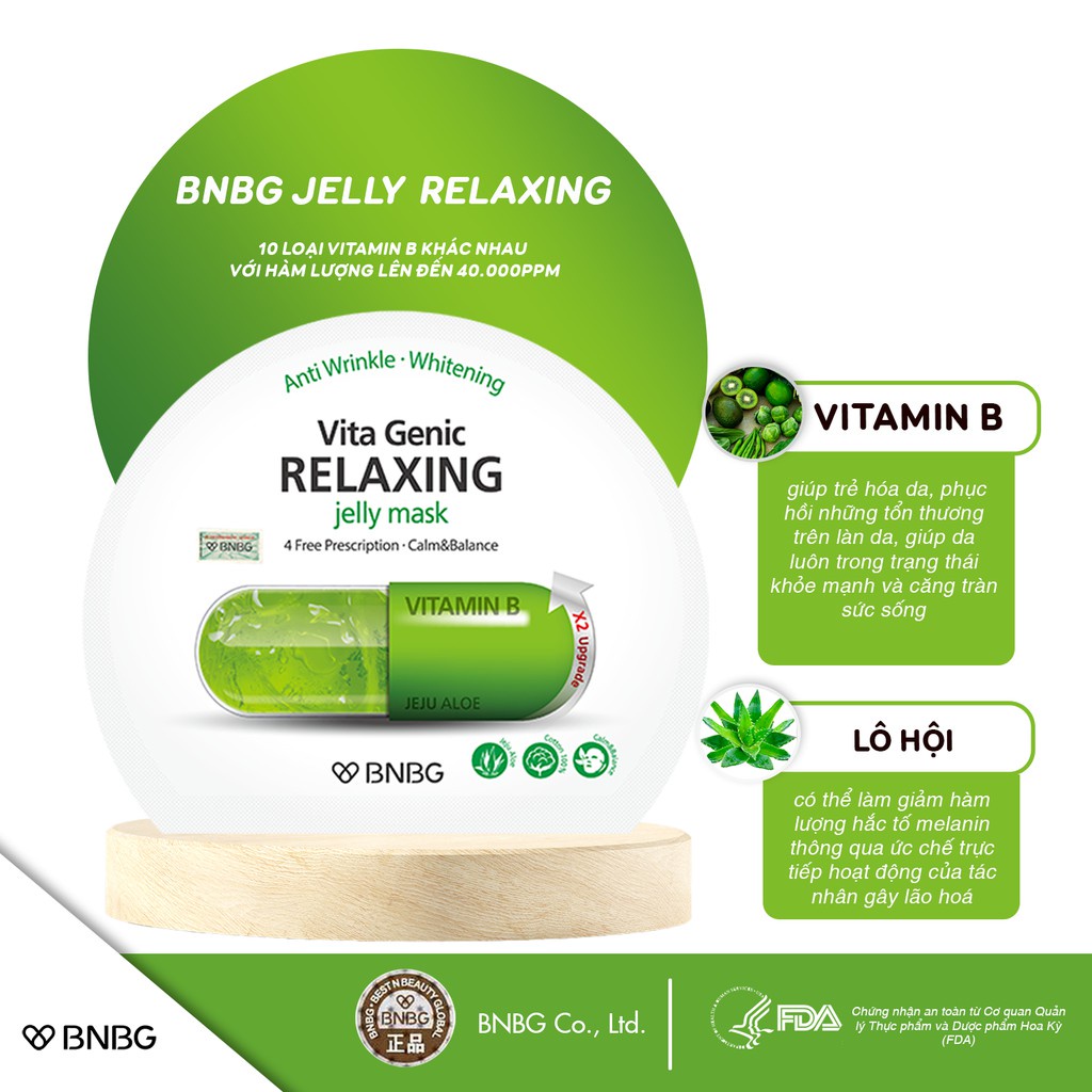 Combo 5 Mặt Nạ Giấy BNBG cấp ẩm, phục hồi da và thư giãn Vita Genic Relaxing Jelly Mask 30ml x 5