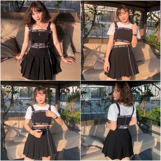 Chân váy xếp ly phối hologram Natthy Style đen