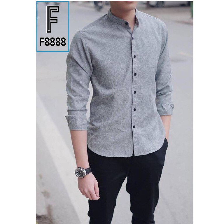 Áo sơ mi nam dài tay áo kiểu Đẹp công sở hàn quốc cổ Trụ F8888 Màu Xám Tiêu Sáng | BigBuy360 - bigbuy360.vn